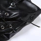 PANTALONI 'BLACK LACE'- Pantaloni piele neagra drepti cu taieturi si snururi